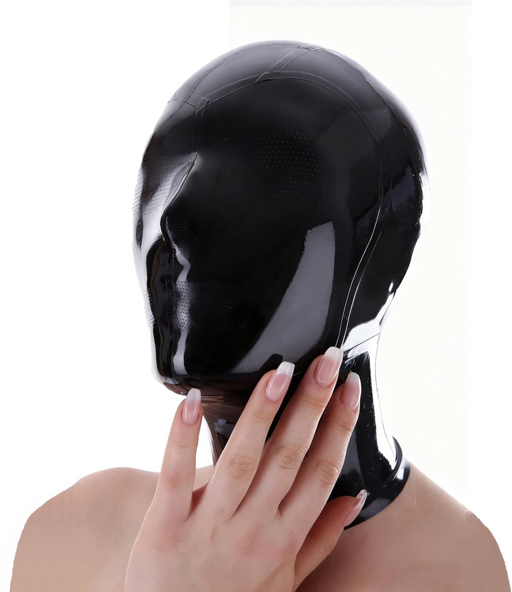 SnelShoppen - Zwarte Latex Kap - Handgemaakt Latex Masker met Gaatjes en Ritssluiting - XXL voor Feesten, Clubkleding en Thema Events