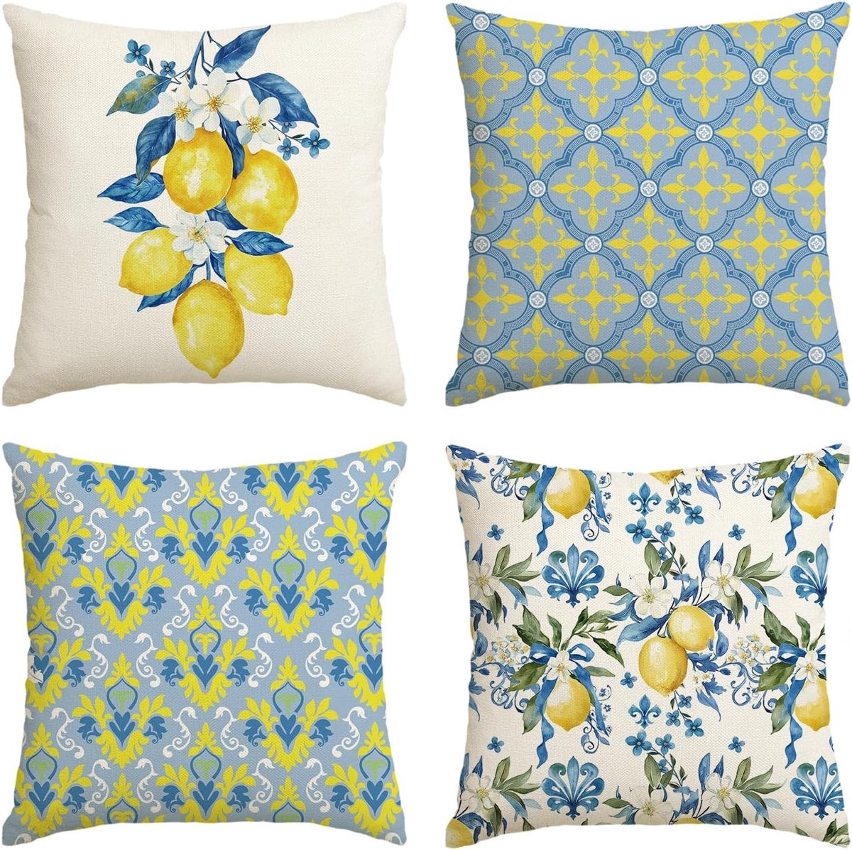 Dailygoods - Set van 4 Citroenbloemen Kussenslopen 40x40 cm voor Woonkamer Decoratie