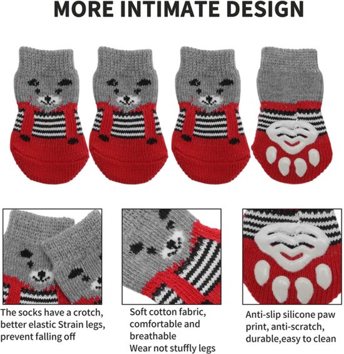 Hondensokken Antislip - Pootbescherming - Set van 4 Stuks - Maat S - Siliconen Gelzolen - Warm Polyester - Huisdier Sokken