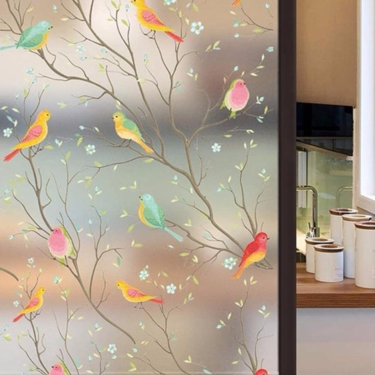 Raamfolie Mat Vogelontwerp - Privacy - Zonlichtcontrole - Elektrostatisch - Herbruikbaar - Veiligheid Glas - Raamdecoratie