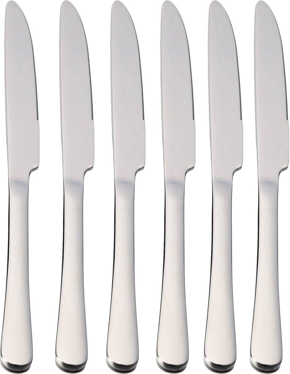 SnelShoppen - 6 Tafelmessen Roestvrij Staal, 22,5 x 2,05 cm - Keuken Messen Set voor Feest, Diner, Camping, Koken en Tafelen - Duurzaam en Stijlvol