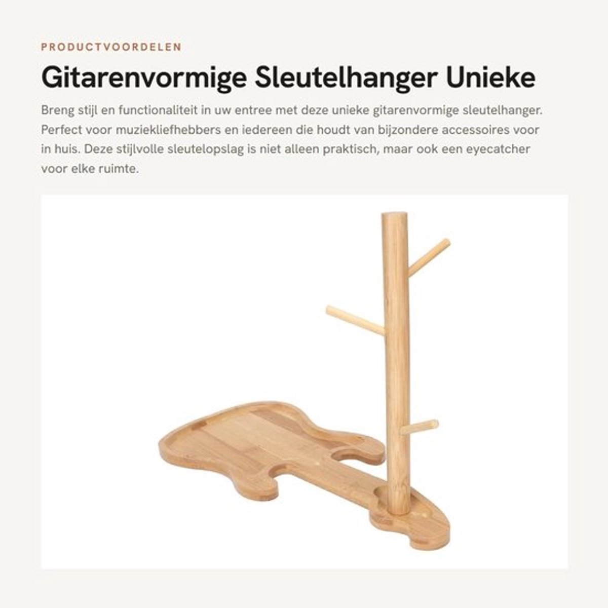 Sleutelhouder met gitaarvormige basis - Sleutel organizer - Houten sleutelkast - Decoratieve opbergtray - Duurzaam materiaal - Uniek design - Sleutelkastje