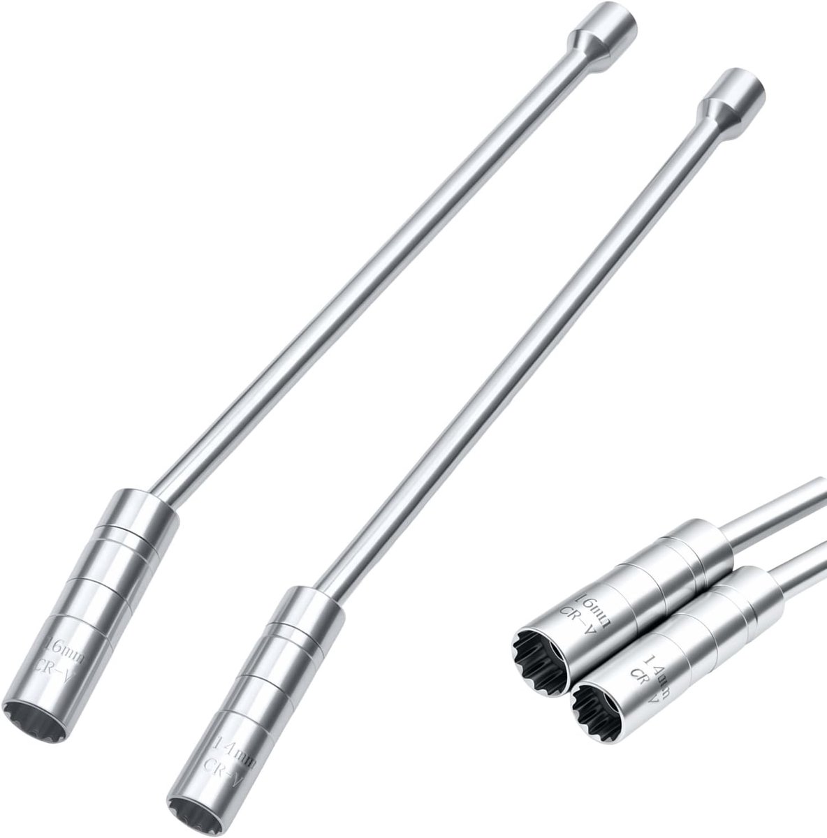 Bougiesleutel 16 mm/14 mm, 2 stuks, magnetisch en 30 cm lang, ideaal voor auto-onderhoud en reparaties