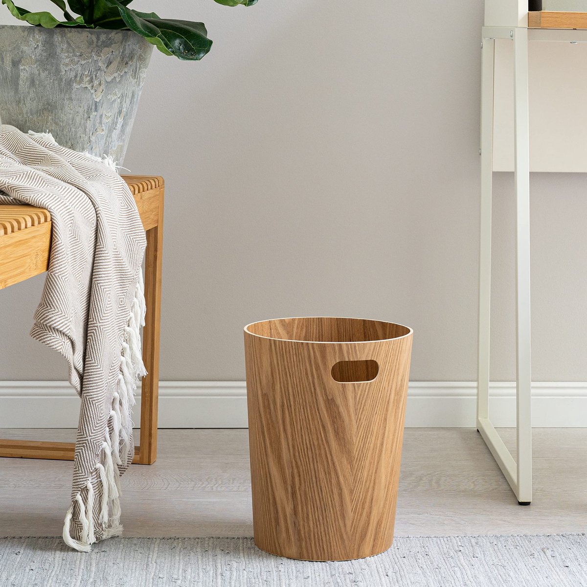 SnelShoppen - Echte Houtafval Papierbak 'Börje' | Moderne Houten Papieren Mand voor Kantoor, Kinderkamer, Slaapkamer | 9 Liter | As Kleur