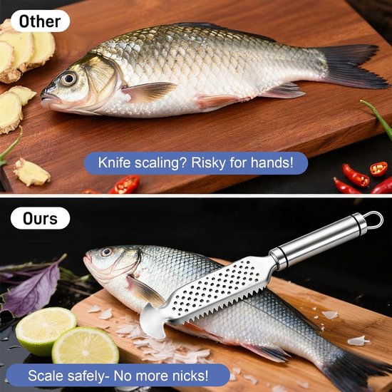 Professionele 3-in-1 Vis Schubben Verwijderaar met Schraper en Mes voor Zalm, Forel en Grote Vissen in de Keuken — afbeelding 2