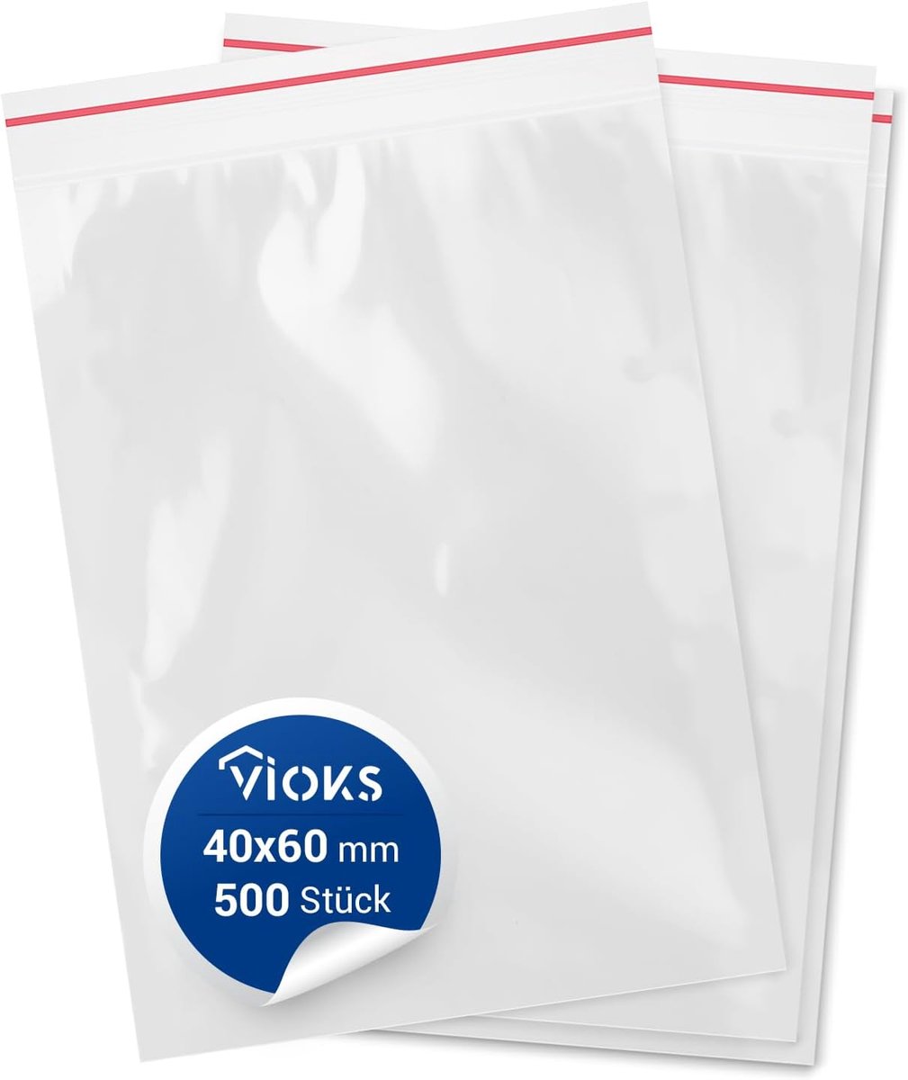 SnelShoppen - Plastic Zip Bags - 500 Stuks, 40 x 60 mm, 50 Micron Resealable Mini Bags, Transparant, Ideaal voor Opslag en Organisatie