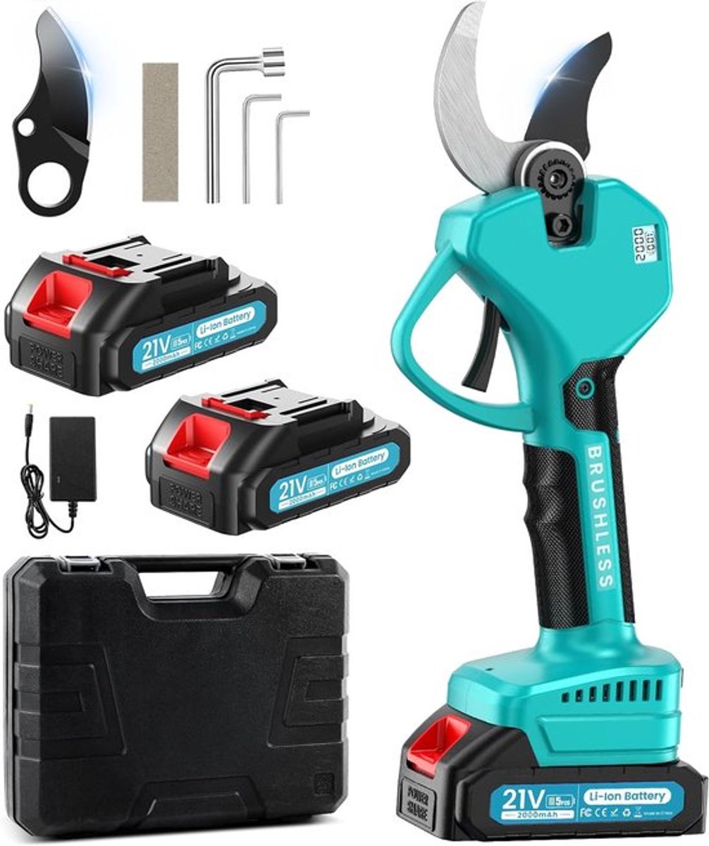 Thijox - Elektrische Snoeischaar 21V 2x2Ah Accu - Draagbare Snoeischaar met Display voor Tuin, Boomgaard, Park - Max. Snijdikte 40-50mm - Stil en Gelu