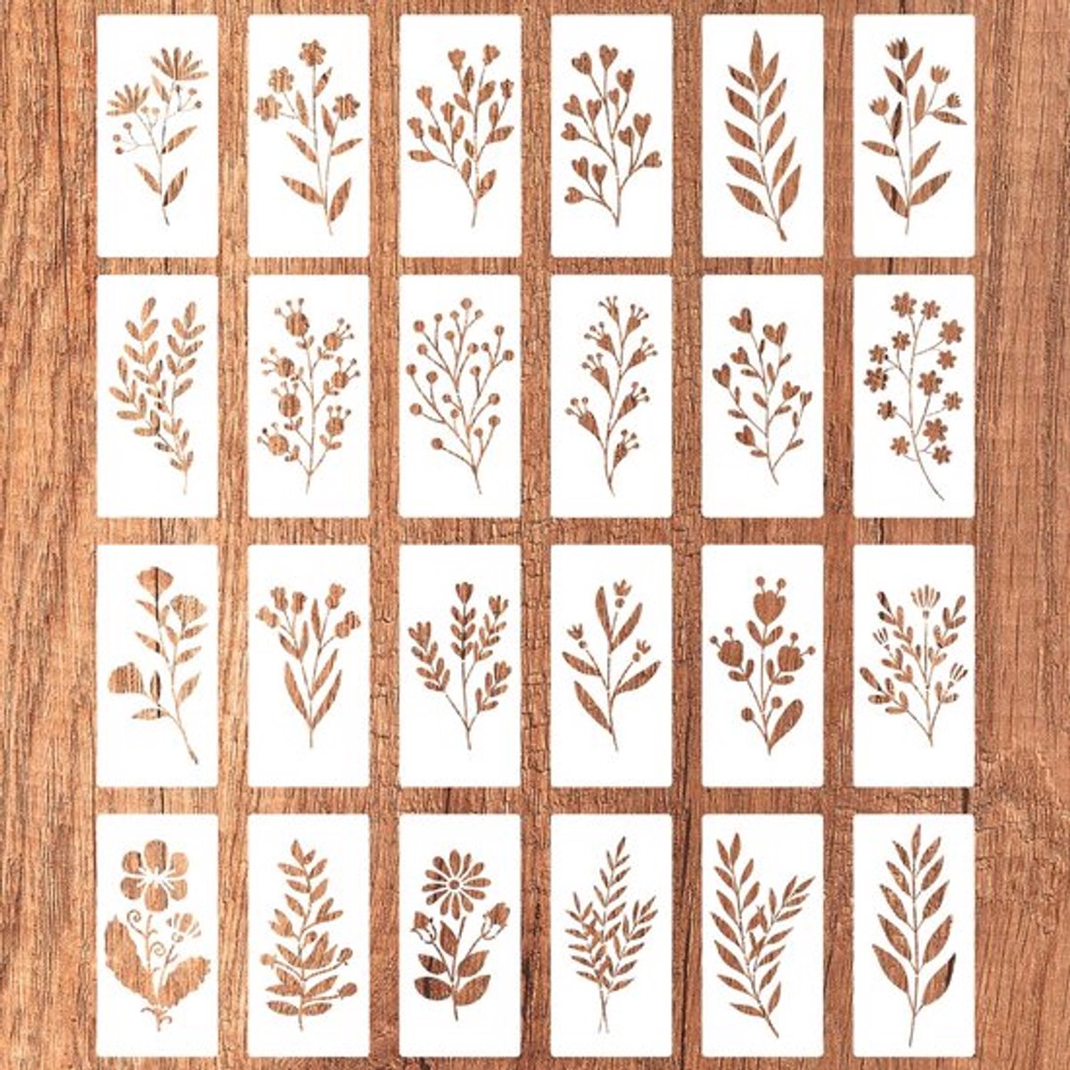 Bloemensjabloon 24 Stuks - Herbruikbare Sjablonen - Wilde Bloemen/Schildersjablonen - Knutselsjablonen - PET Materiaal - 15x7,5 cm - Sjabloon