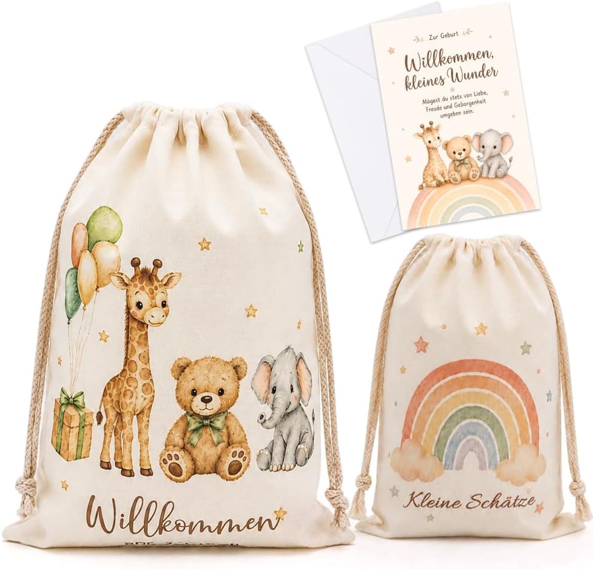 canvas geboortegeschenkzakjes 2 stuks - met wenskaart - voor babyshower - uniek cadeau voor aanstaande moeders - ShopVlot