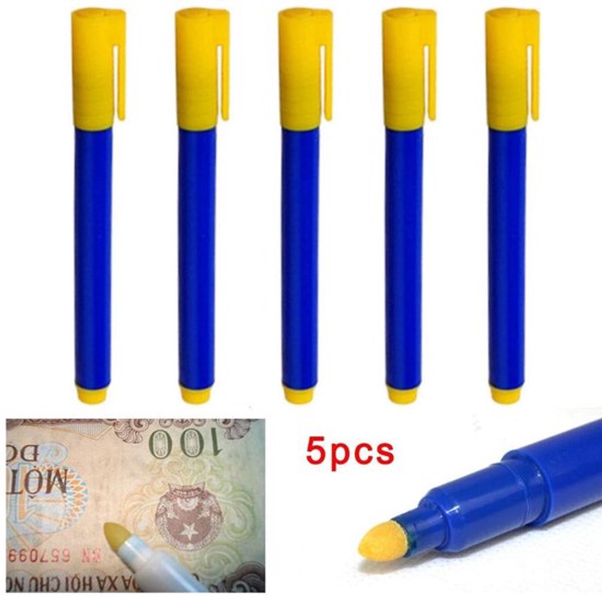 Bankbiljetpen - 5 Stuks - Valse Geld Detector - Snelle Identificatie - Geschikt voor Internationale Valuta - Unieke Inkt Formule - Geldtester