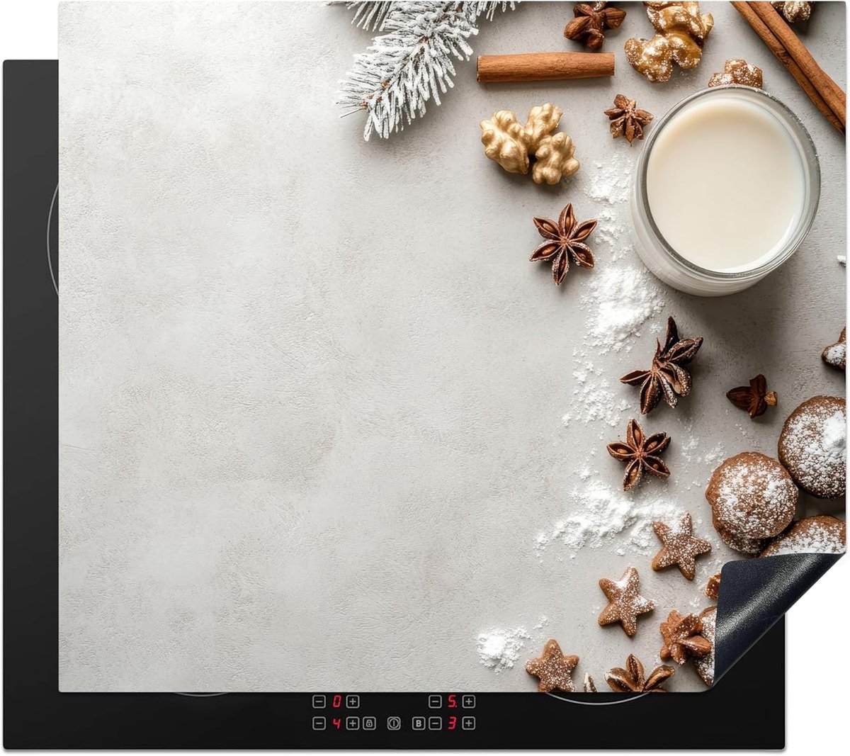 SnelShoppen - Inductie Kookplaat Bescherming 60x52cm - Hob Protector - Anti Slip Mat - Keuken Decoratie - Herb Design - Winter - Betonlook