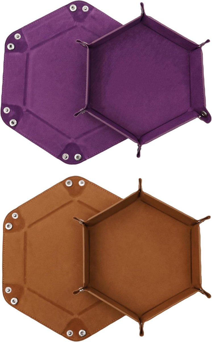SnelShoppen - Vouwbare Cube Planken, 2 Stuks, Dubbelzijdige Cube Tray, Velvet, Hexagon Dobbelstenen Bord voor RPG DND Draken, Dobbelspellen (Paars-Bru