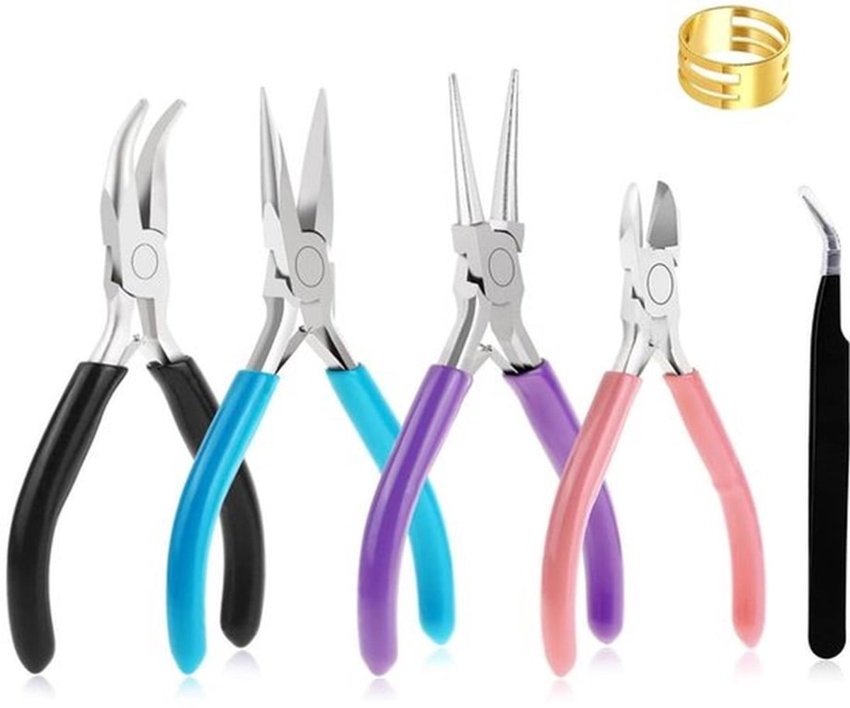 Sieradentangen Set van 4 - Precisietang - Kettingtang - Draadsnijder - Knutseltang - Roestvrij Staal met Rubberen Handgrepen - Knutselgereedschap