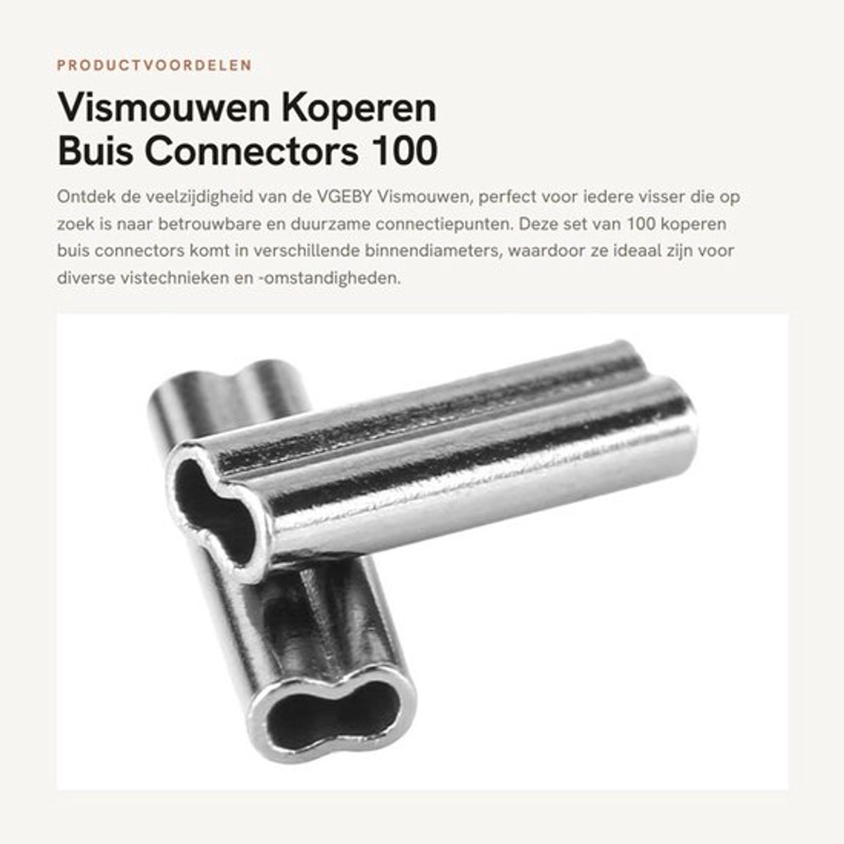 Vismouwen 100 Stuks - Dubbele Vat Mouwen - Koper Connectors - Binnendiameter 1.0/1.2/1.4/1.6/1.8/2.0 mm - Eenvoudig te gebruiken - Hoogwaardige Kwaliteit - Connectoren
