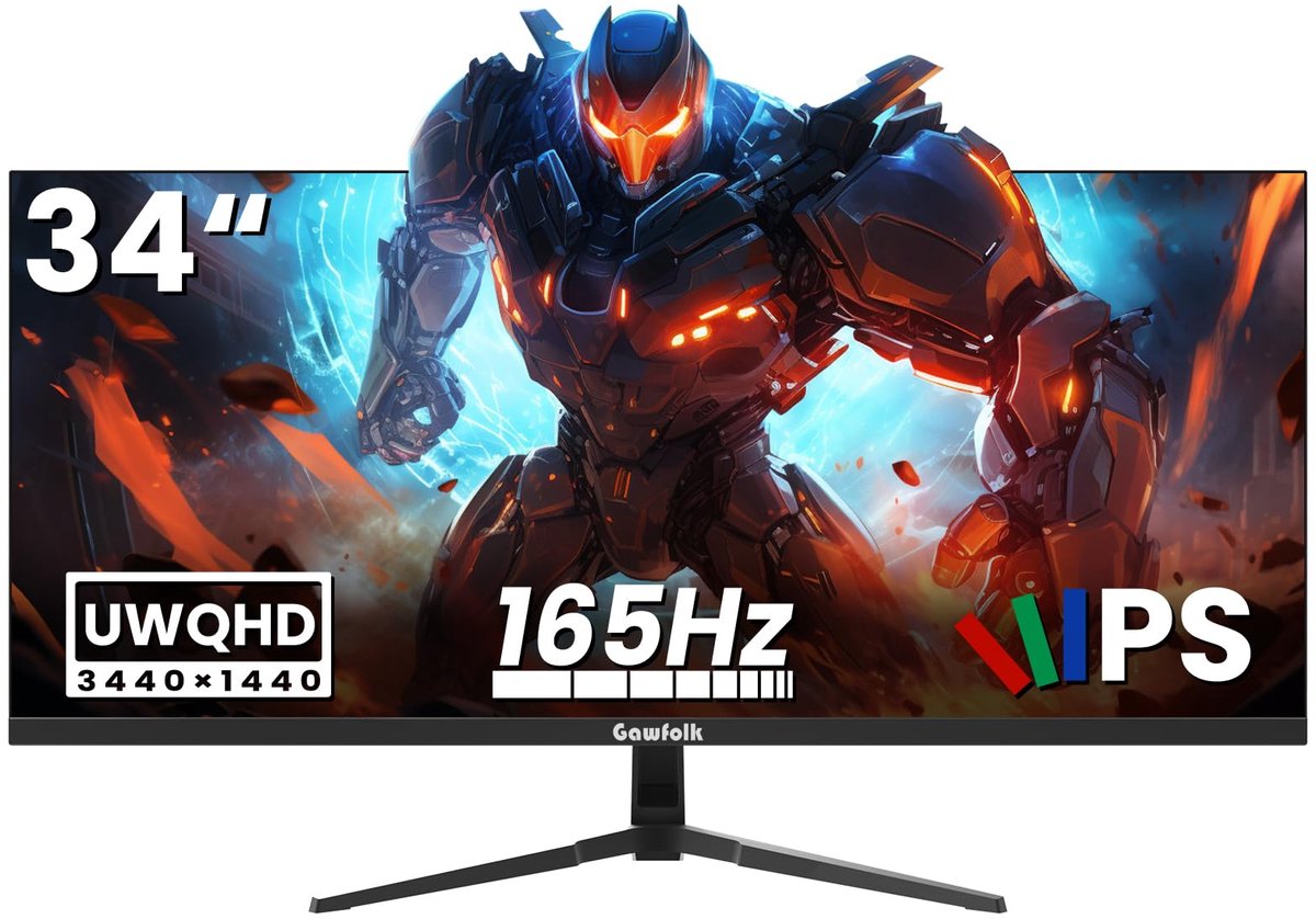 SnelShoppen - 34 Inch UltraWide Gaming Monitor met Speakers 165hz WQHD 3440x1440p | 21:9 IPS Scherm, FreeSync & G-Sync Compatibel, PIP/PBP, Dual HDMI