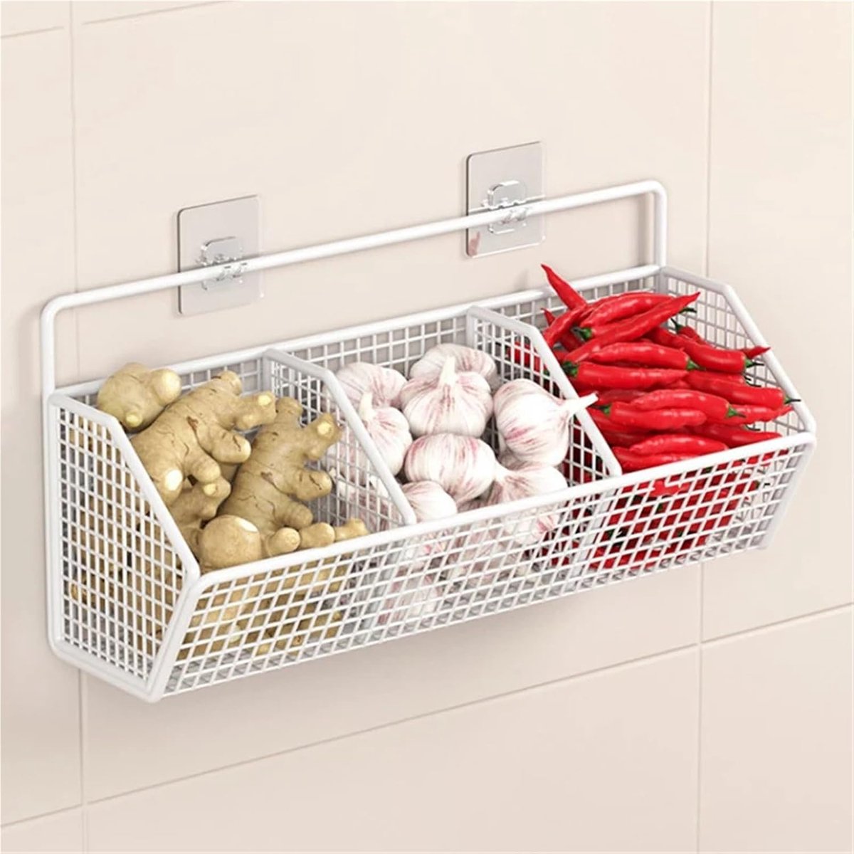 Opbergmand - Ophangbaar - Opberg mandjes - Muurbevestigde Draadmand - wandmand voor Keukenopslag keuken, badkamer en bergruimte, ruimtebesparend wandopbergrek afmetingen - wit - 1 stuks - 15x11x36cm