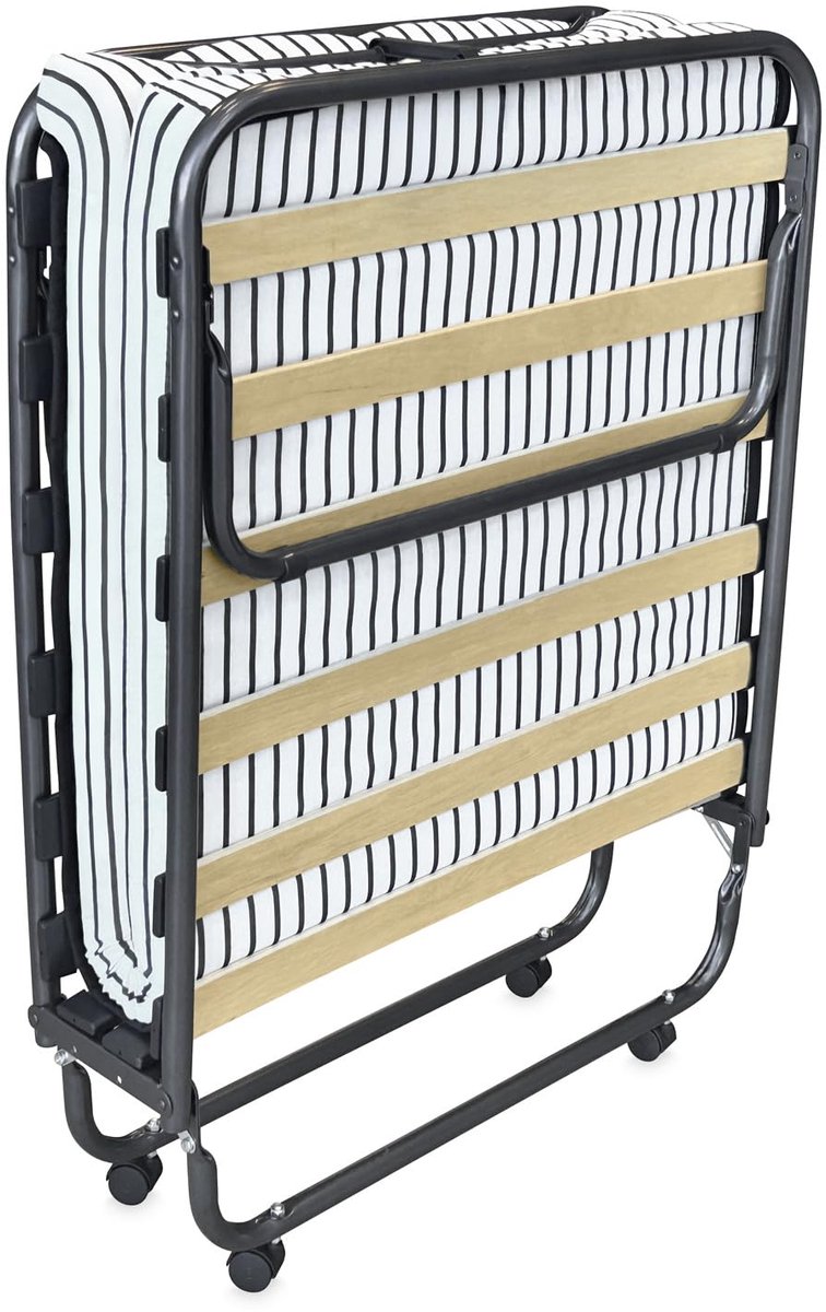 SnelShoppen - Opklapbed 80 x 190 cm met Matras - Inklapbaar Gastenbed met Metalen Frame en 4 Wielen - Praktisch en Functioneel voor Feest, Camping, Lo