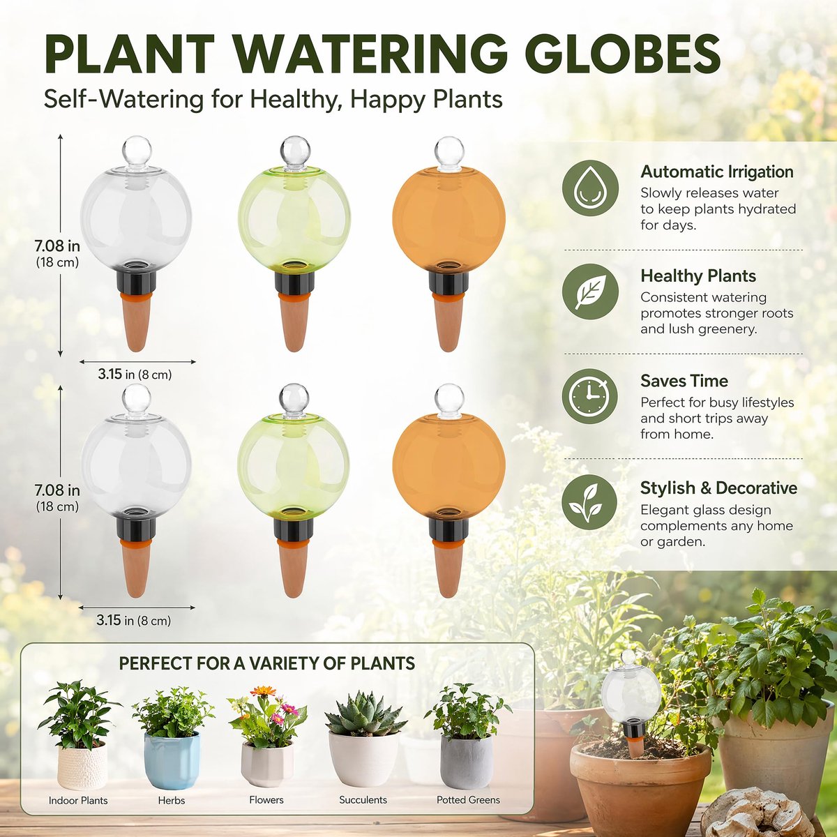 SnelShoppen - 6 stuks bewateringsbollen voor planten, 500 ml automatische plantenbewatering, transparante waterdispensers voor binnen- en buitenplante