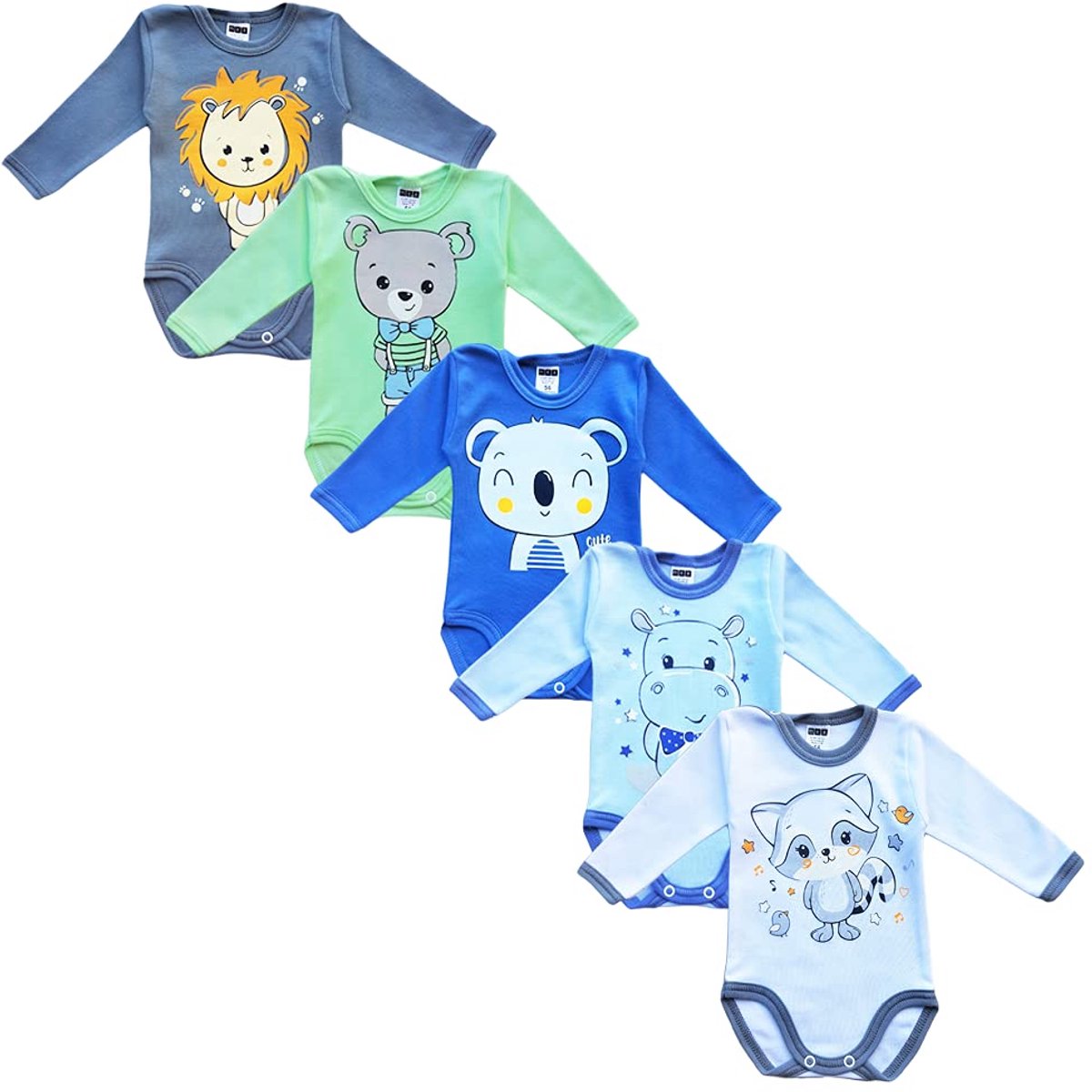 SnelShoppen - MEA BABY Rompertje voor baby's met lange mouwen Uniseks 5-Pack, Body met Opdruk, Voor Jongens en Meisjes, Maat 68 cm, Perfect voor Feest