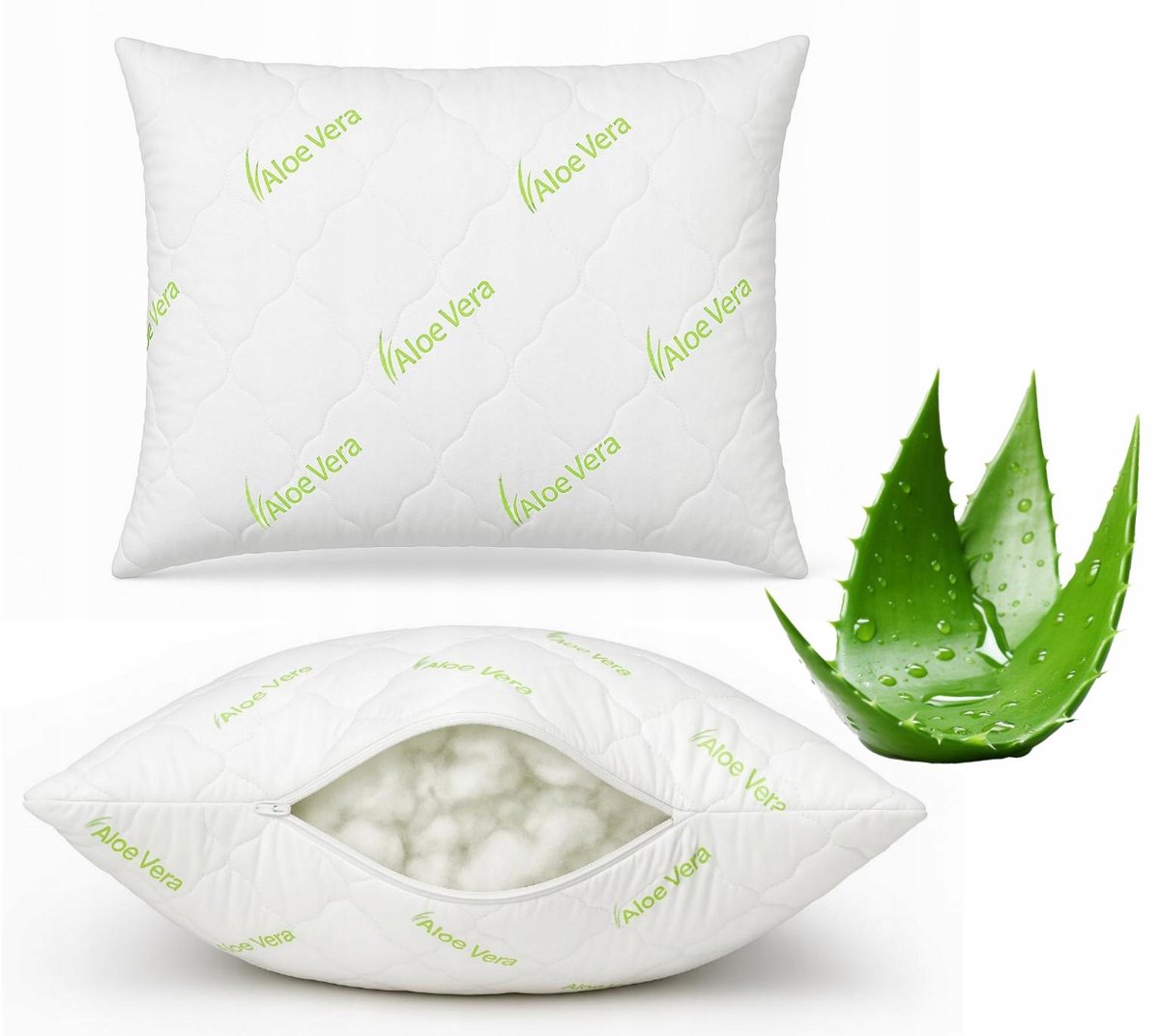 KONEY - Hoofdkussen Aloe Vera 70 x 80 cm - gewatteerd - verstelbaar - Wit