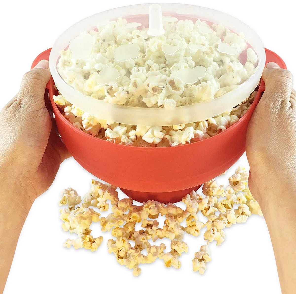 SnelShoppen - Magnetron Popcorn Popper met Deksel en Handgrepen - Siliconen Popcorn Maker - Opvouwbare Kom - Vaatwasmachinebestendig - 15 Kopjes - Roo
