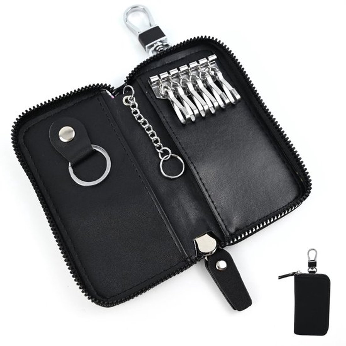 Sleuteltas leer - Sleutelorganisator - Autosleutelhoes - Multifunctioneel sleuteletui - 6 haken/2 sleutelringen - Compact en robuust - Sleutelhanger