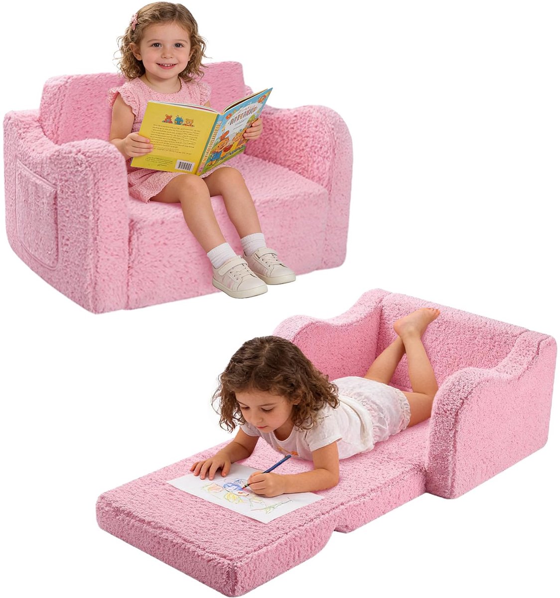 SnelShoppen - BUERPINKING Kinderbank en Kinderstoel 2-in-1, Uitklapbare Kinderbank voor Meisjes en Jongens, Afneembare Hoes, Ideaal voor Feest, Campin