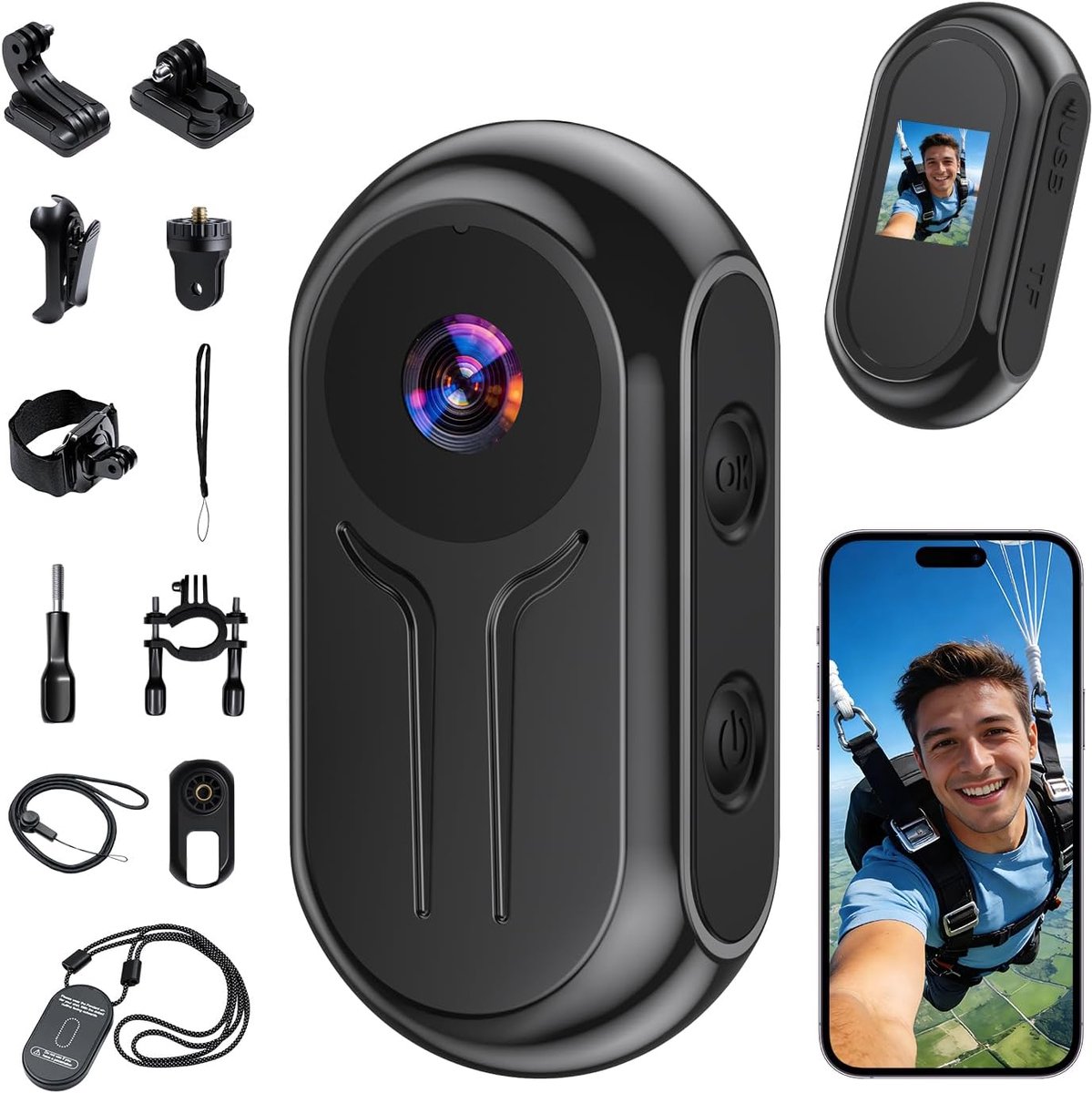 SnelShoppen - Actioncam 2K Mini Bodycam WiFi, 120° Actiecamera voor Helm, Motor en Fiets, Draagbare POV-camera voor Fietsen, Reizen en Outdoor Avontur