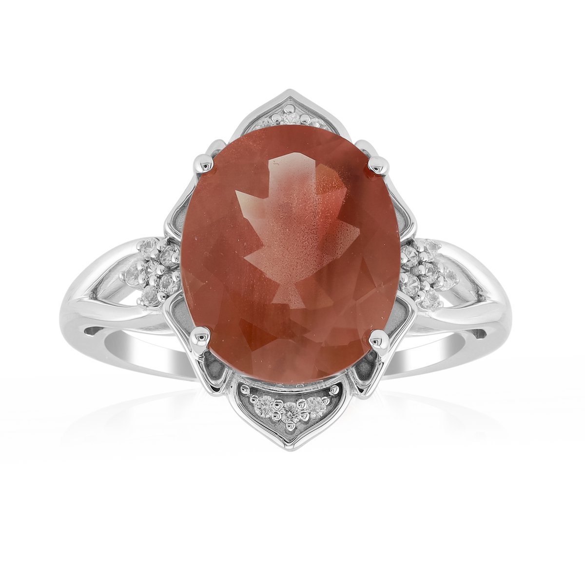 Cavill - Luxe gouden ring dames - 9K witgoud - 3,613 ct ovale Oregon zonnesteen - 18 Tanzanische zirkonen - elegante avondring