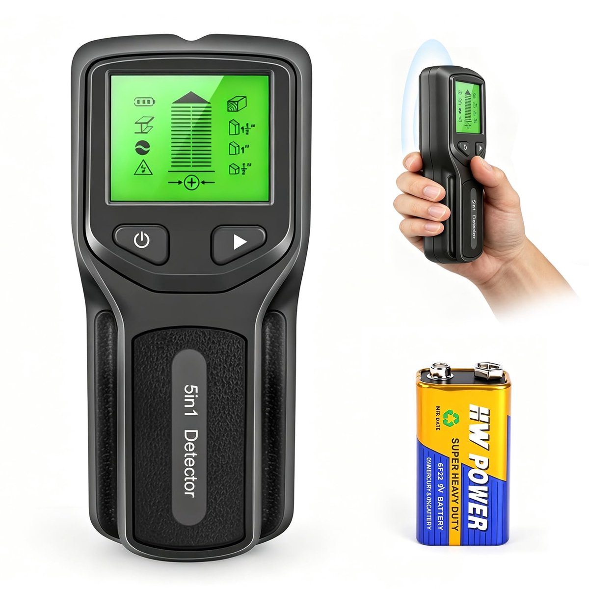 SnelShoppen - 5-in-1 Kabelzoeker, Muur Detector, Leidingzoeker met HD-LCD-display en Audioalarm, Wandscanner voor Hout, Metaal en Stroomleidingen