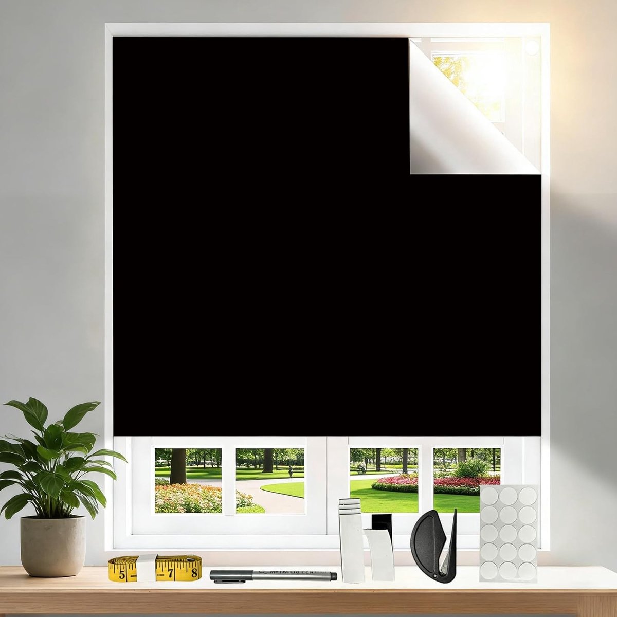 Verduisteringsrolgordijn - Dakraam gordijn - Slaapverbetering - Zonder boren - 300 x 145 cm - Zwart