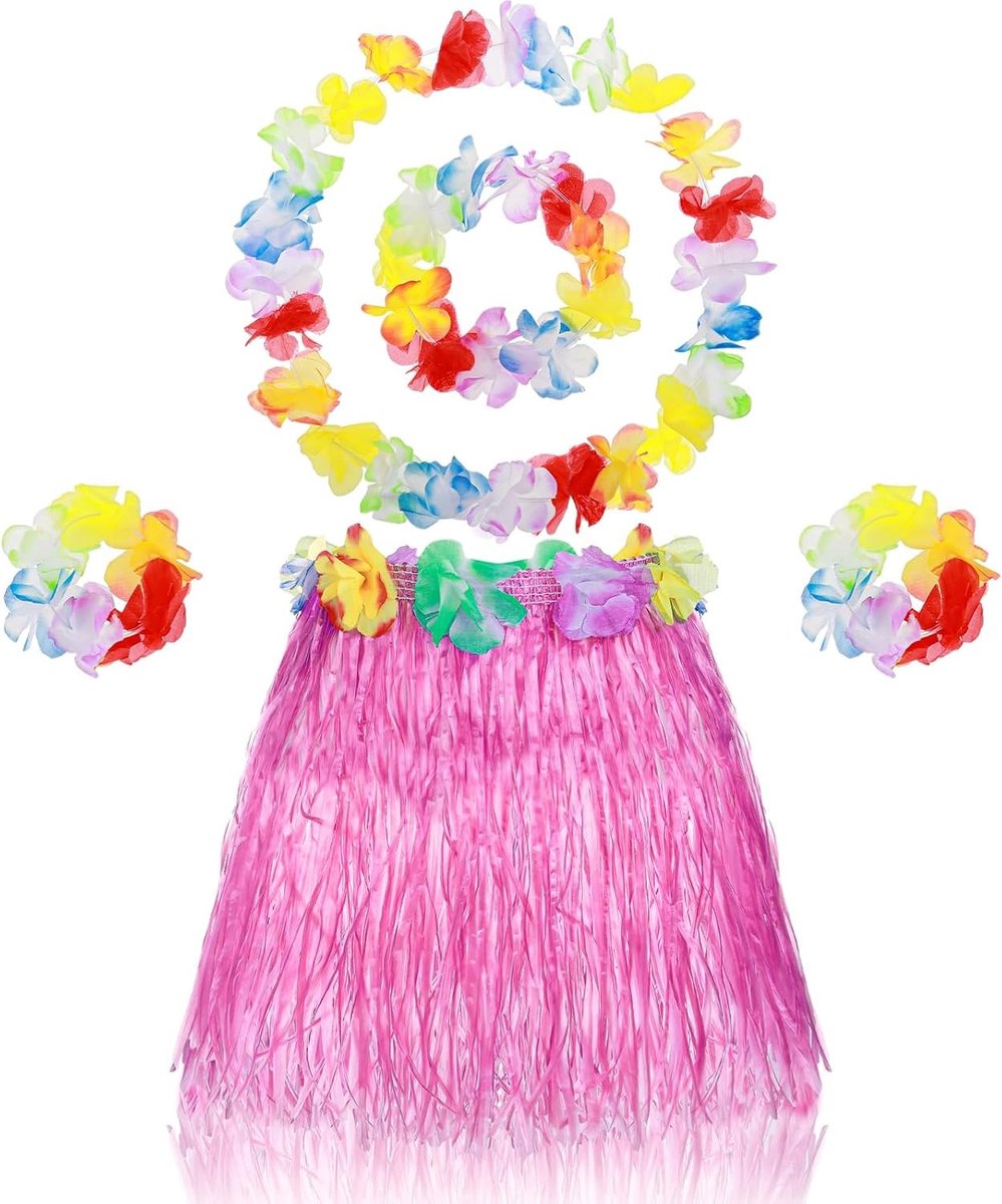 5-Pack Meisjes Hawaïaanse Hula Grasrok met Bloemenaccessoire voor Hula Dans en Feestoutfit