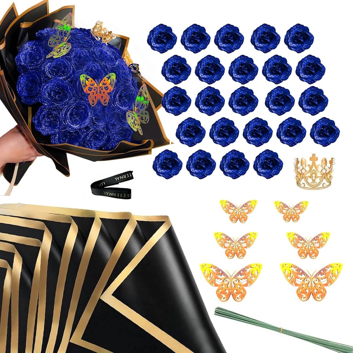 Glitter Rozen Boeket van 24 Stuks voor DIY Kunstprojecten, Bruiloft, Verjaardag en Valentijnsdag