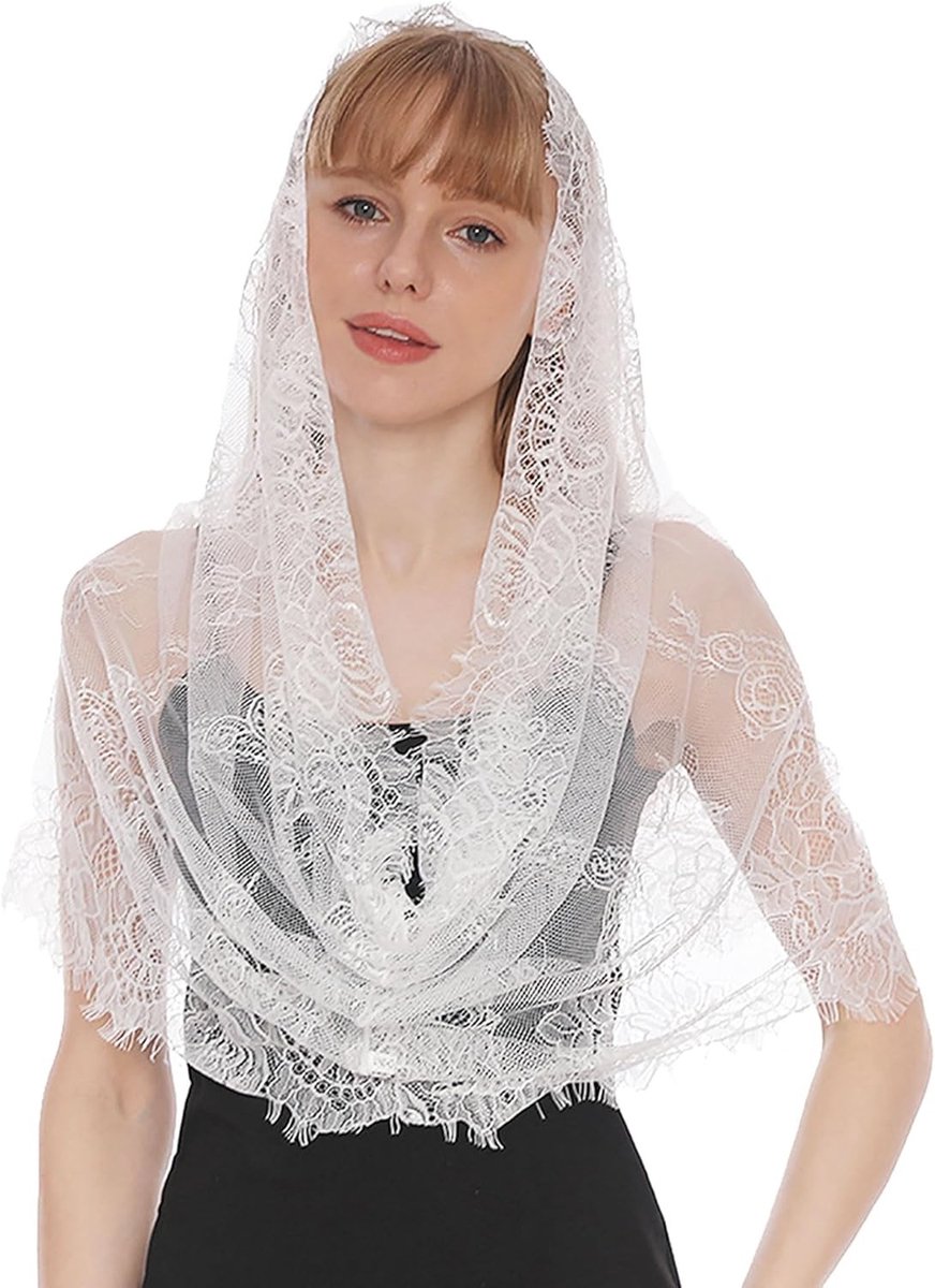 Bridal Scarves en Wraps - Katholieke Kant Mantilla Sluiers voor Bruiloften, Feestelijke Gelegenheden en Carnaval, 80x56cm