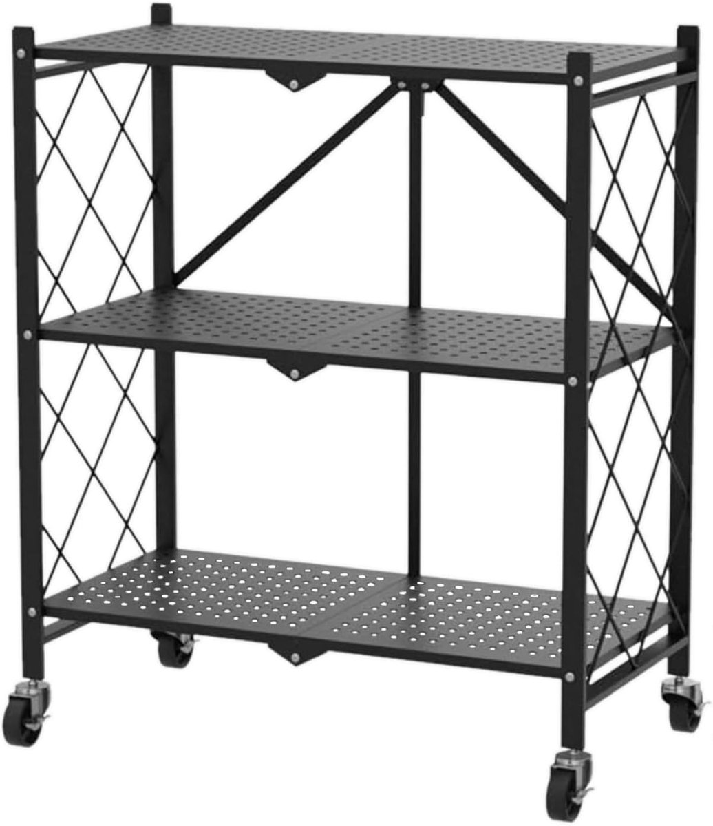Driedelig Vouwrek met Wielen voor Huishoudelijk Gebruik - Stevig Opslagrek voor Keuken en Kantoor, 71,5 x 36,5 x 87 cm