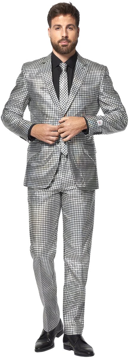 OppoSuits Discoballer - Mannen Kostuum - Disco Pak - Glimmend pak - Kerst - Oud en Nieuw - Carnavalskleding - Zilver - Maat: EU 60