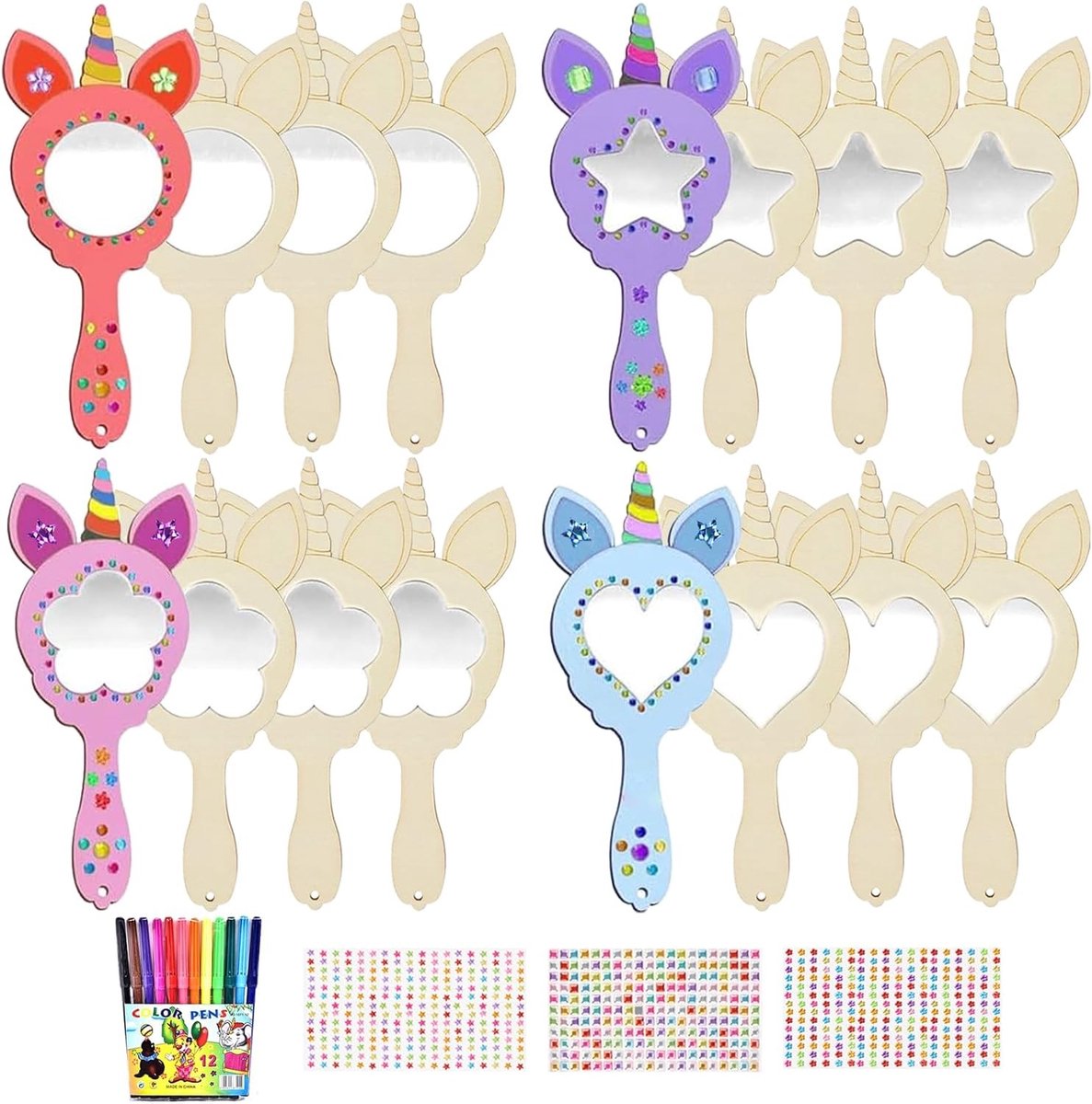 Unicorn Knutselset met Houten Spiegel voor Schilderen, Creatieve DIY Craft voor Meisjes, Perfect Cadeau voor Feestjes