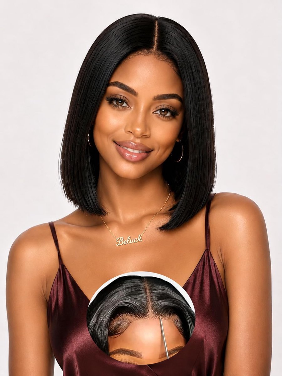 SnelShoppen - Wear And Go Glueless Pre-Cut Real Hair Wig voor Vrouwen, Natuurlijke Haar, 4x4, Rechte Haarstijl, 180% Dichtheid, 25.5 cm, Perfect voor