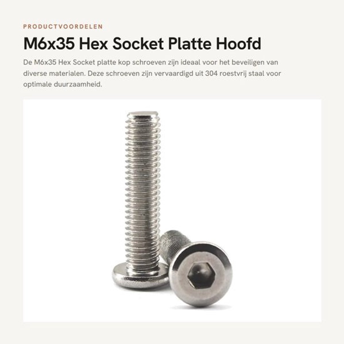 Schroef M6x35 - 304 Roestvrij Staal - Platte Kop - Zeskantschroef - Pack van 20 - Corrosiebestendig - Bout