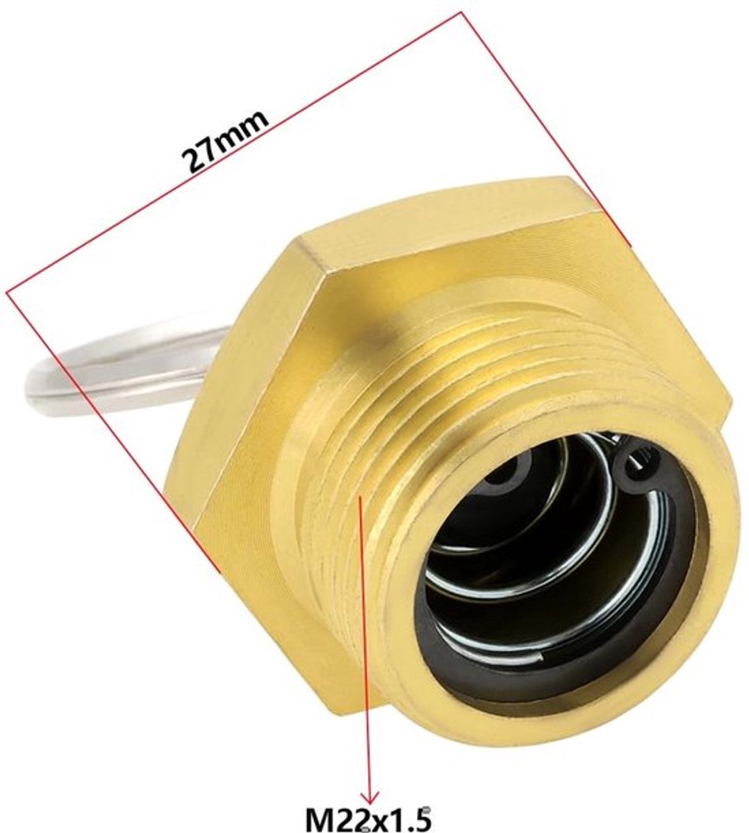 Afvoerklep M22x1,5 - 2 Stuks - Messing - Veiligheidsklep - Zeskantdiameter 27 mm - Trekring voor drukontlasting