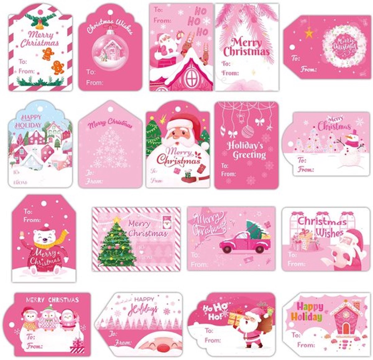 Cadeaulabels 108 stuks - Roze Kerststijl - Zelfklevende Etiketten - Unieke Ontwerpen - 5 x 7 cm - Perfect voor Geschenken - Cadeau Etiketten
