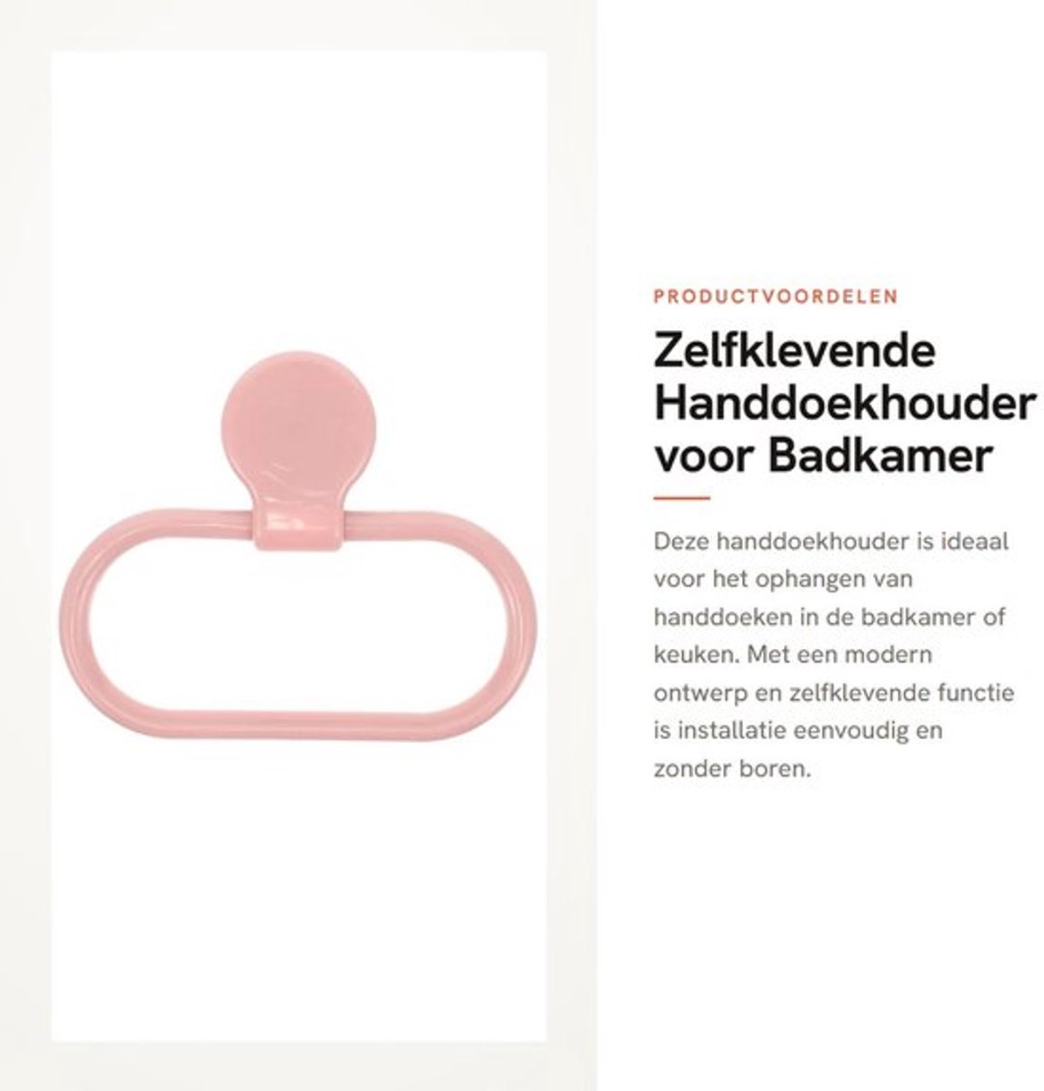 Handdoekhouder Zelfklevend - Handdoekring - Badkamer/Keuken - Roze - ABS - 15 x 12,5 cm