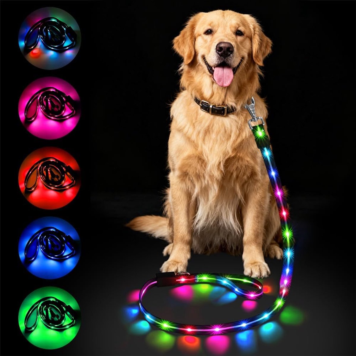 Hondenriem LED 1,2m - Oplaadbaar Reflecterend - 12 Lichtstanden - Perfect voor Nachtelijke Wandelingen - ShopVlot
