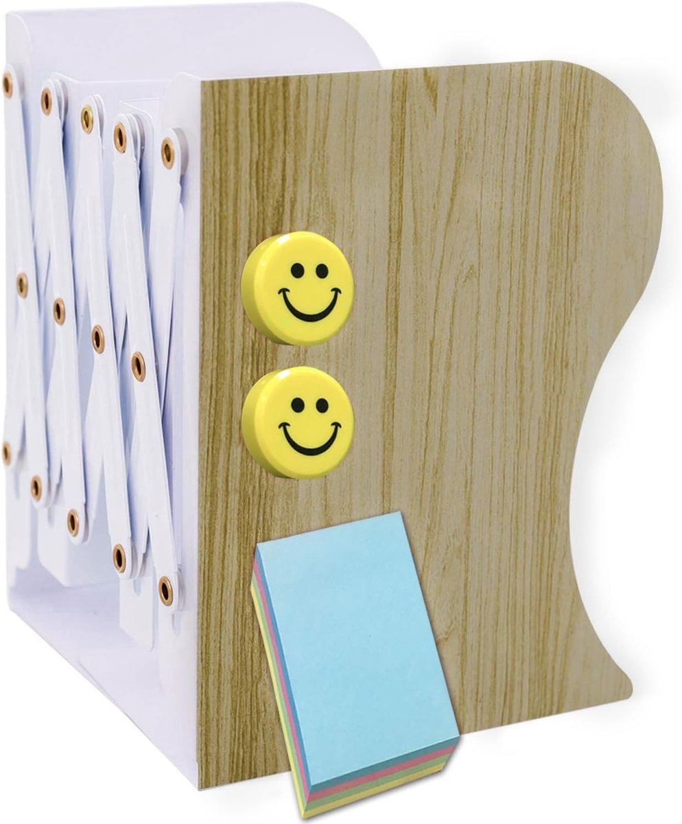 SnelShoppen - Verstelbare IJzeren Boeksteunen met Pennenhouder - Imitatie Hout - 50cm Uittrekbaar - Duurzaam, Antislip, Voor Thuis, Kantoor, School, B