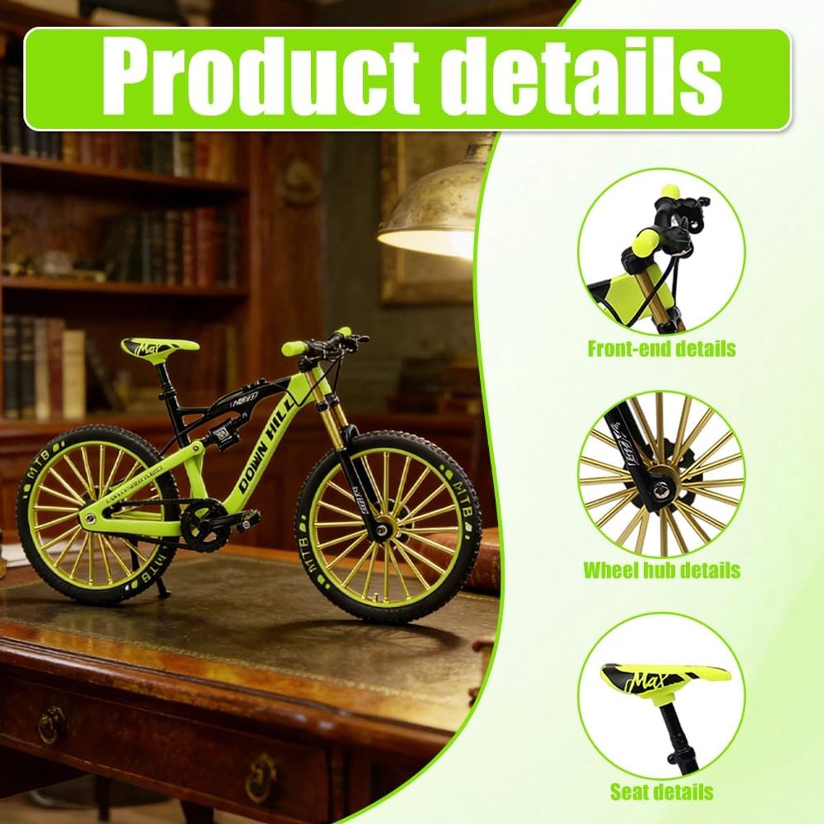 SnelShoppen - Finger Bike Model 1:10 Mini Mountain Bike Toy - Groene Simulatie Fiets voor Decoratie, Living Room, Bureau, Kantoor