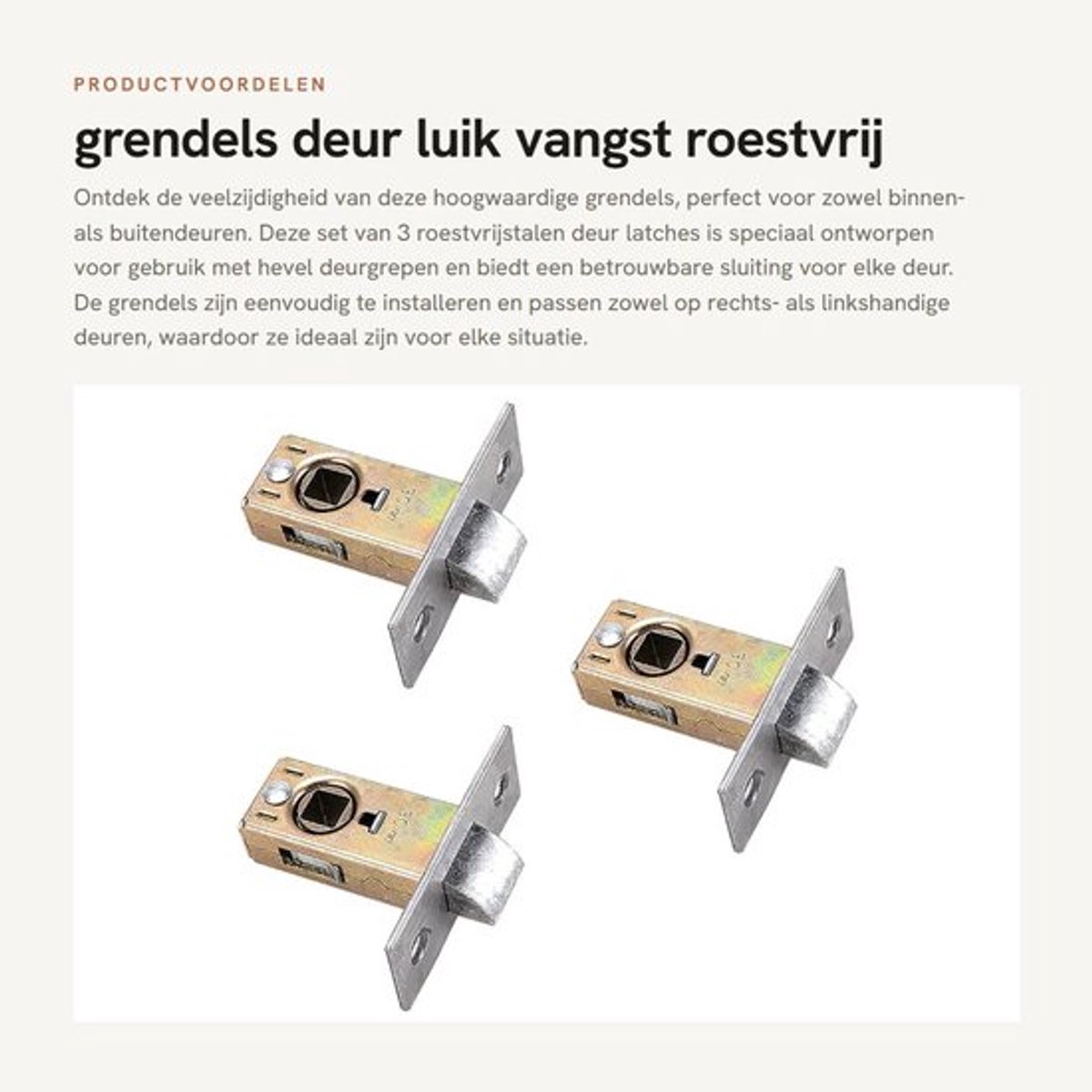 Grendel Hoogwaardige Kwaliteit - Deur Luik - Roestvrij Staal - 3 Stuks - Geschikt voor Deurhendel - Afmetingen 35/40/45/50/60/70 mm - Deurslot