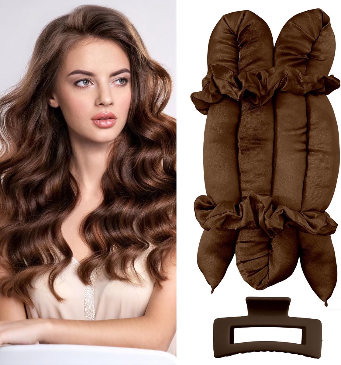 SnelShoppen - Heat Free Haarrollers voor Lang en Kort Haar, Satin Krullen Zonder Hitte Styling Tools, Ideaal voor Volumineuze en Gezonde Krullen (Brui