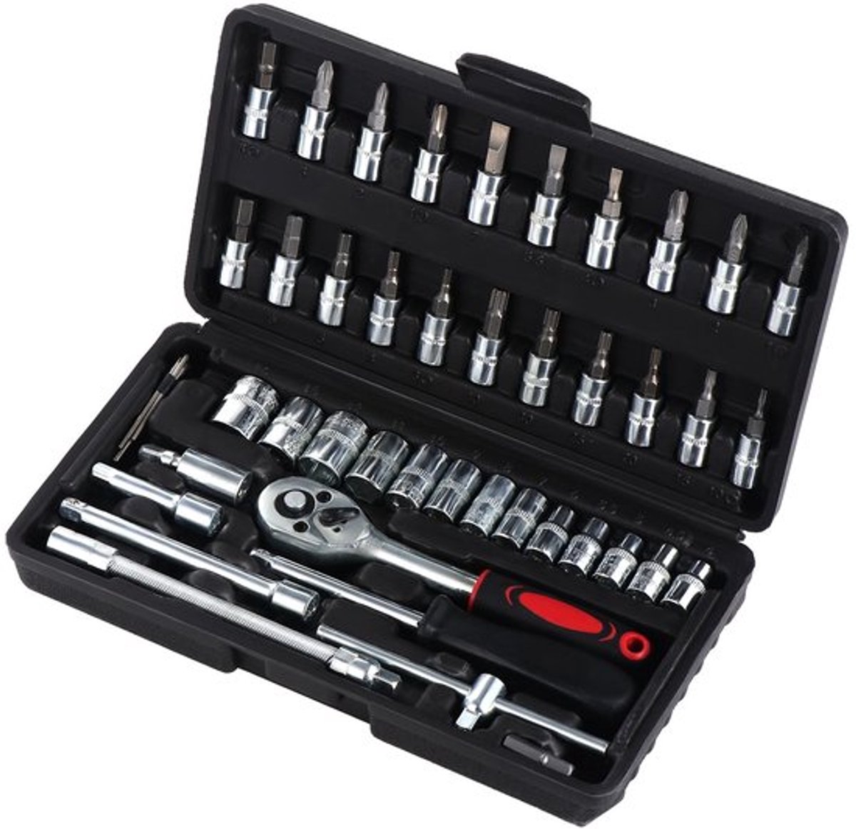 Dopsleutelset 46 Stuks - Steeksleutelset - Ratelset - Verlengstangen - Schroevendraaier Bits - Chroom-Vanadiumstaal - Sleutelset