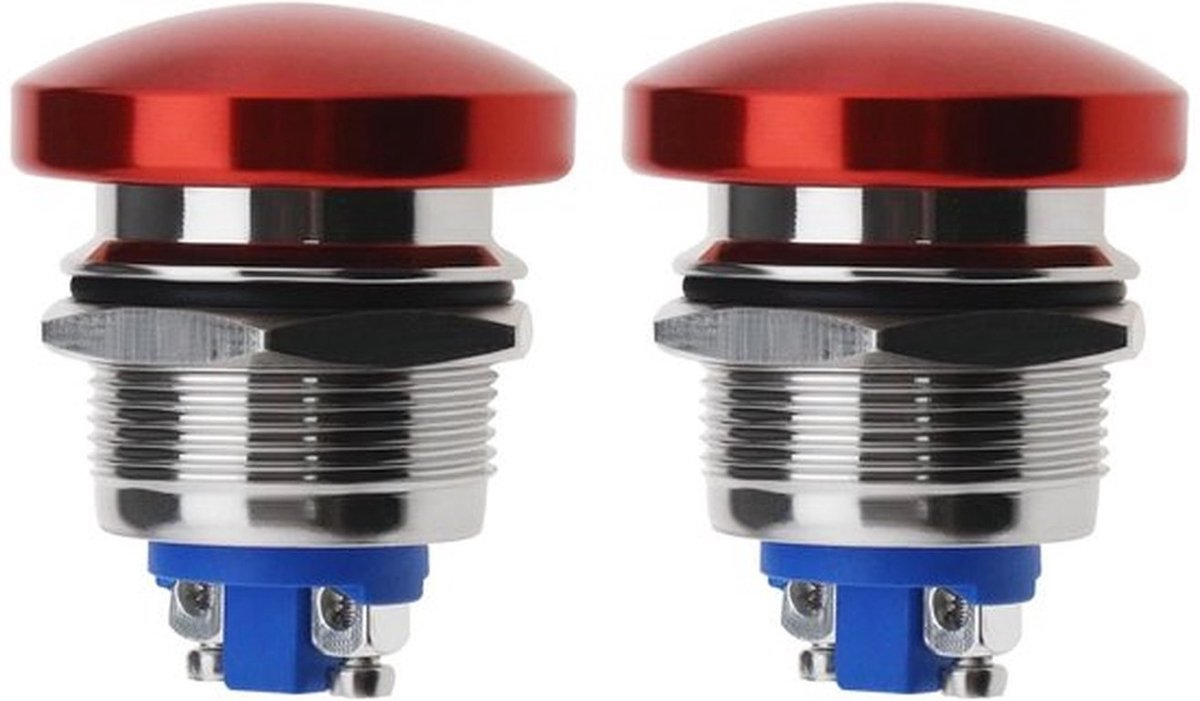 Drukknopschakelaar - Waterdicht - Aluminium - Rode Mushroom Hoofdknop - Ideaal voor Auto en Boot - 22mm