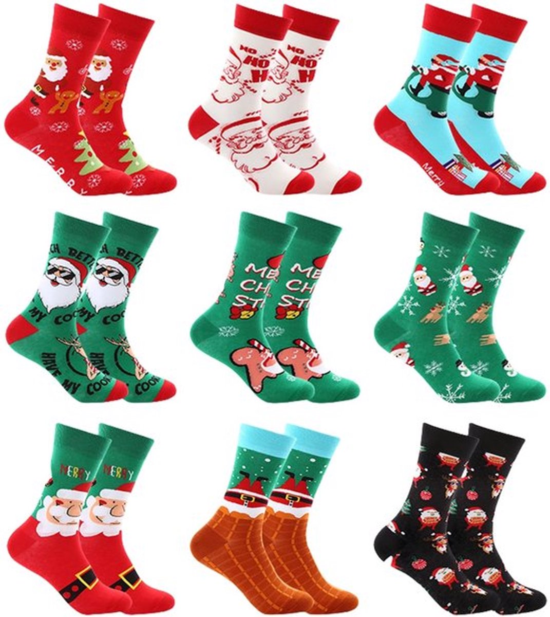 Kerstsokken 10 Paar - Kleurrijke Knuffelsokken - Feestelijke Katoenen Sokken - Kerstmotief/Sneeuwpop/Rendier - Comfortabel en Zacht